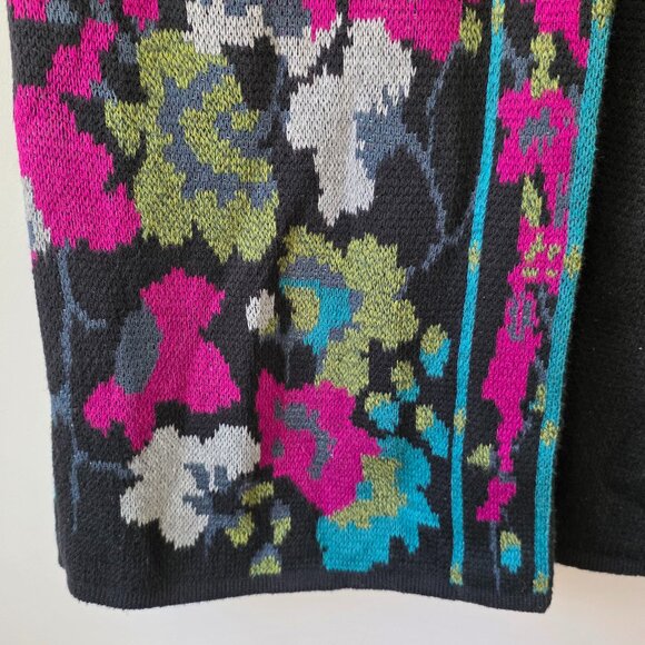 J. JILL Black Floral Jacquard Long Sweater Duster Coat Cardigan w/ Pockets XS - Picture 4 of 12